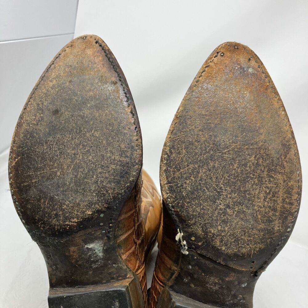 Vintage 80s Cowtown Lizard Skin Western Leather Cowboy Boots Men’s 8.5 D Brown - Picture 11 of 16